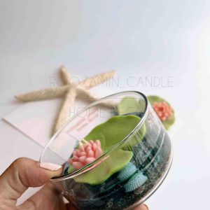شمع گل نیلوفر آبی شیشه ای